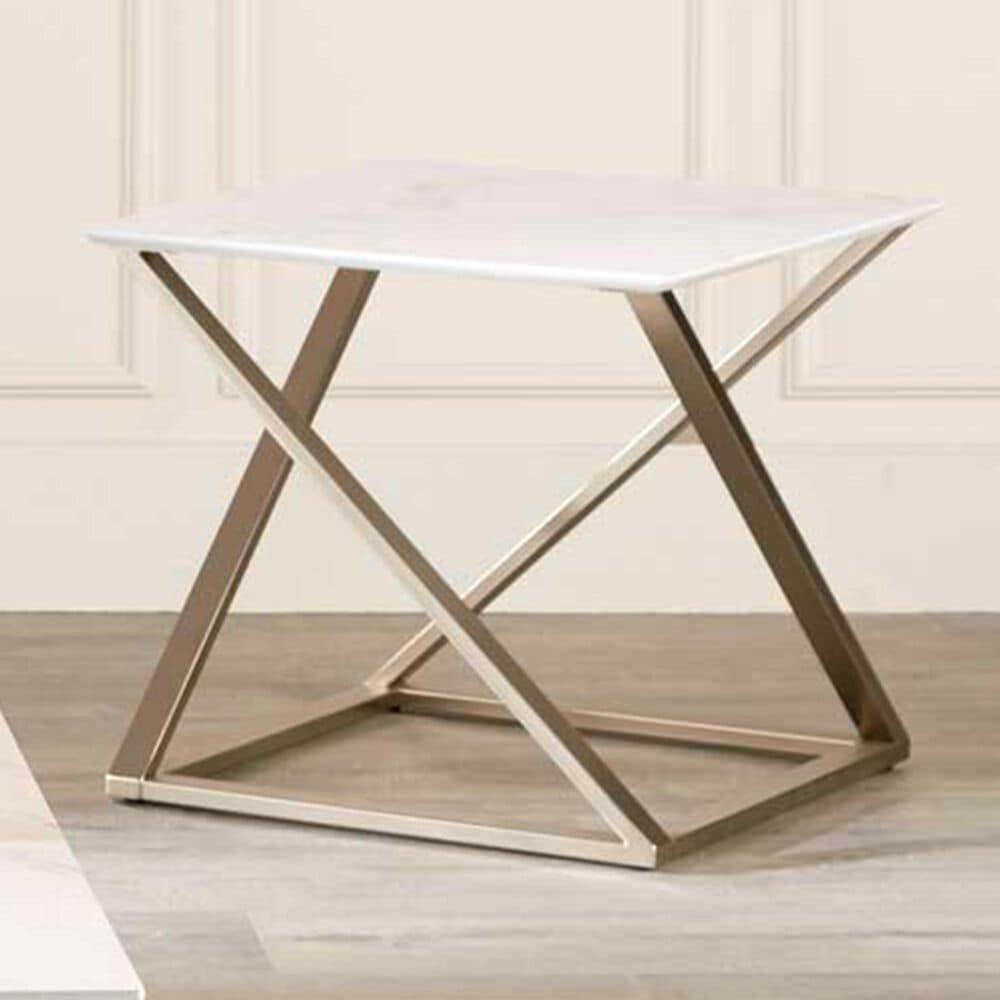 Crystal City Zurich End Table in White and Pewter, , large