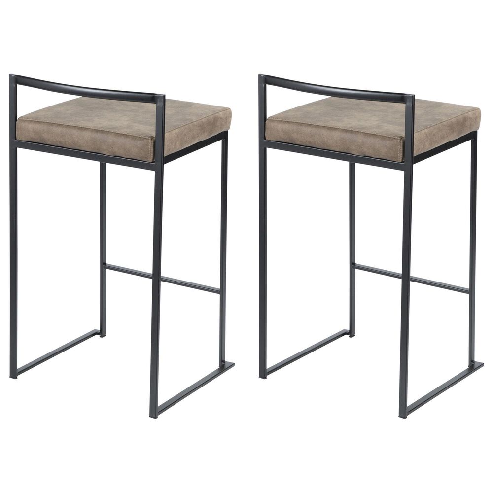 LumiSource Fuji 26" Stacker Counter Stool with Brown Cowboy Upholstery in Black (Set of 2), , large