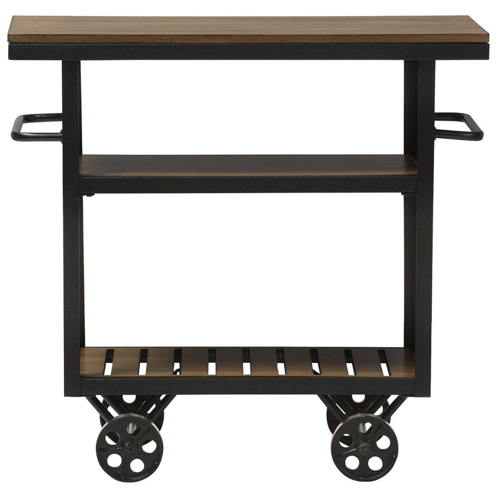 Baxton Studio Kennedy Mobile Serving Cart in Antique Black and Brown, , large