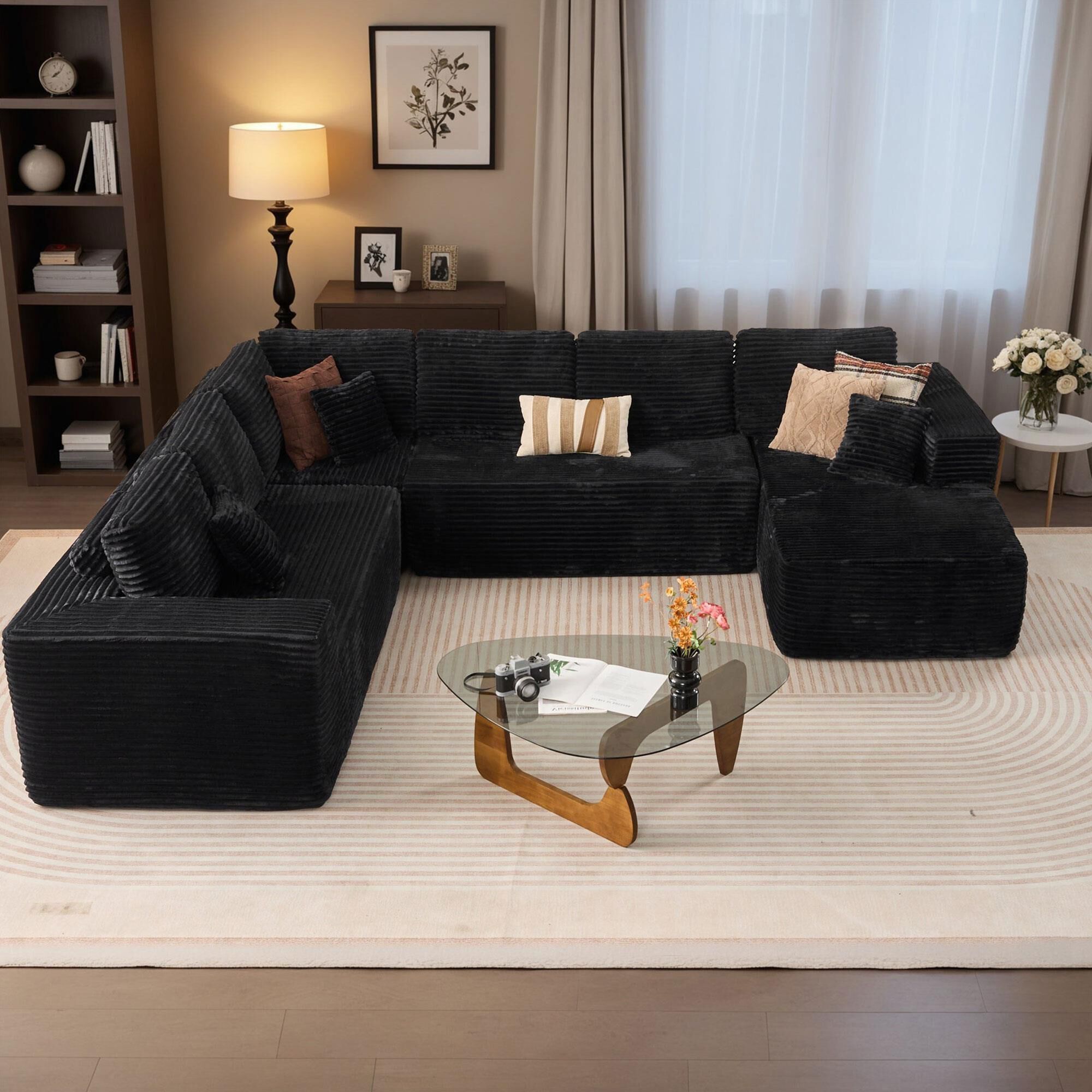HOMLUX HOMLUX Modular Corduroy Sectional Sofa with Right Chaise, U