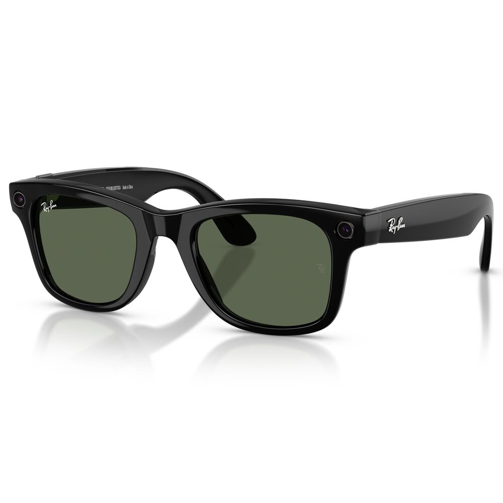 Rayban Glasses Wayfarer Gen 2 50mm Sunglasses with Green Lenses in Shiny Black, , large