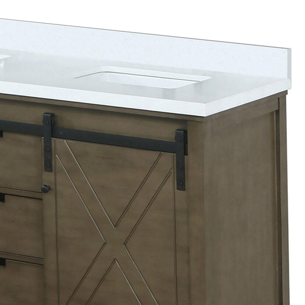 Lexora Home Marsyas 60&quot; Double Bathroom Vanity in Rustic Brown with 2 cm White Cultured Marble Top and Rectangular Sinks, , large