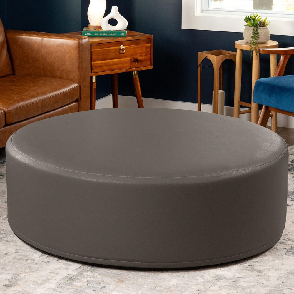 Jaxx Candler Round Ottoman in Gunmetal, , large
