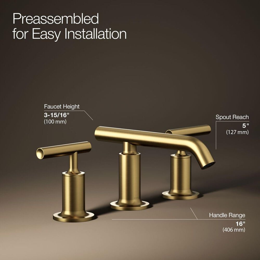 Kohler Purist Widespread Bathroom Sink Faucet in Vibrant Brushed Moderne Brass, , large