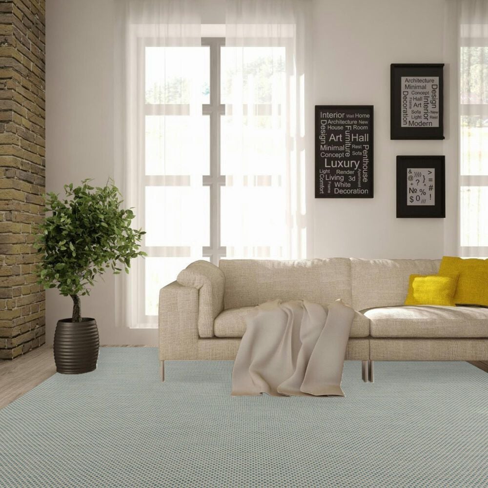 Nourison Courtyard Ivory and Aqua 8&#39; x 10&#39; Indoor/Outdoor Area Rug, , large