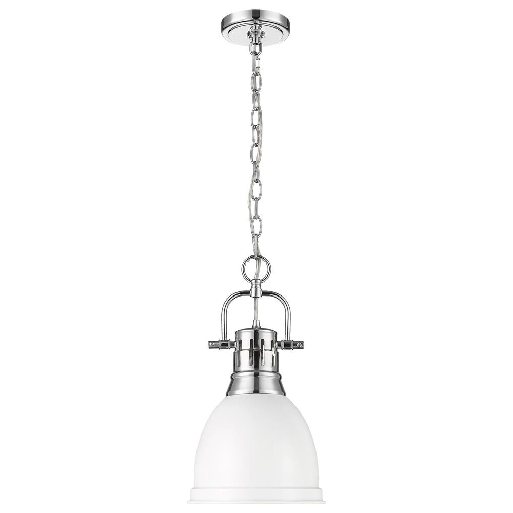 Golden Lighting Duncan 1-Light Small Pendant with Chain and Matte White Shade in Chrome, , large