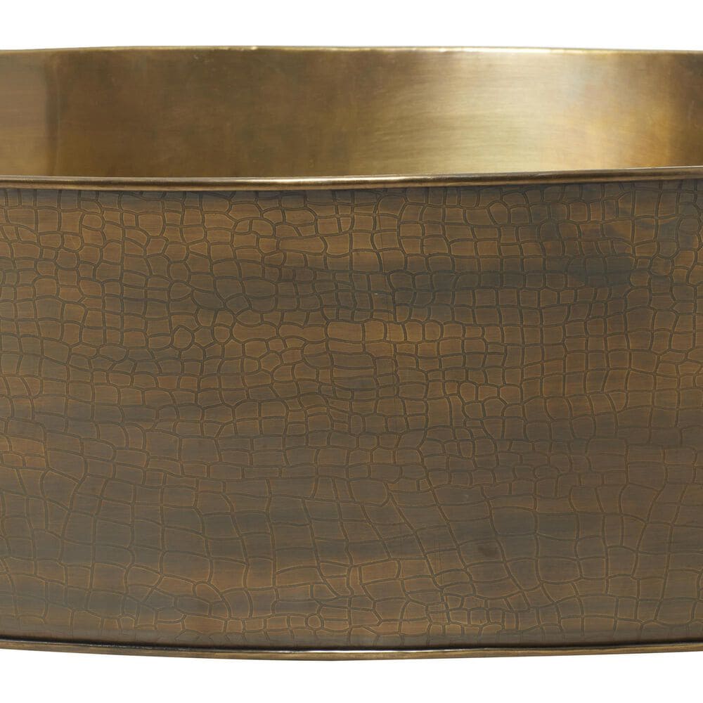 Maple and Jade Long Decorative Ice Bucket with Brown and Dark Brown Leather Strap Handles in Polished Bronze, , large