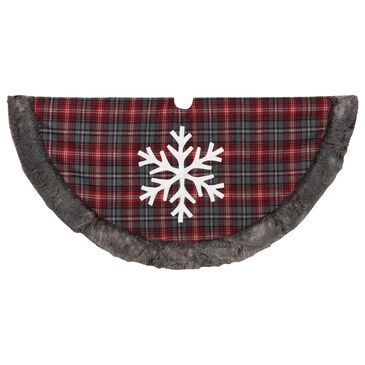 The Gerson Company 48" Buffalo Plaid with Snowflake Tree Skirt in Red, , large