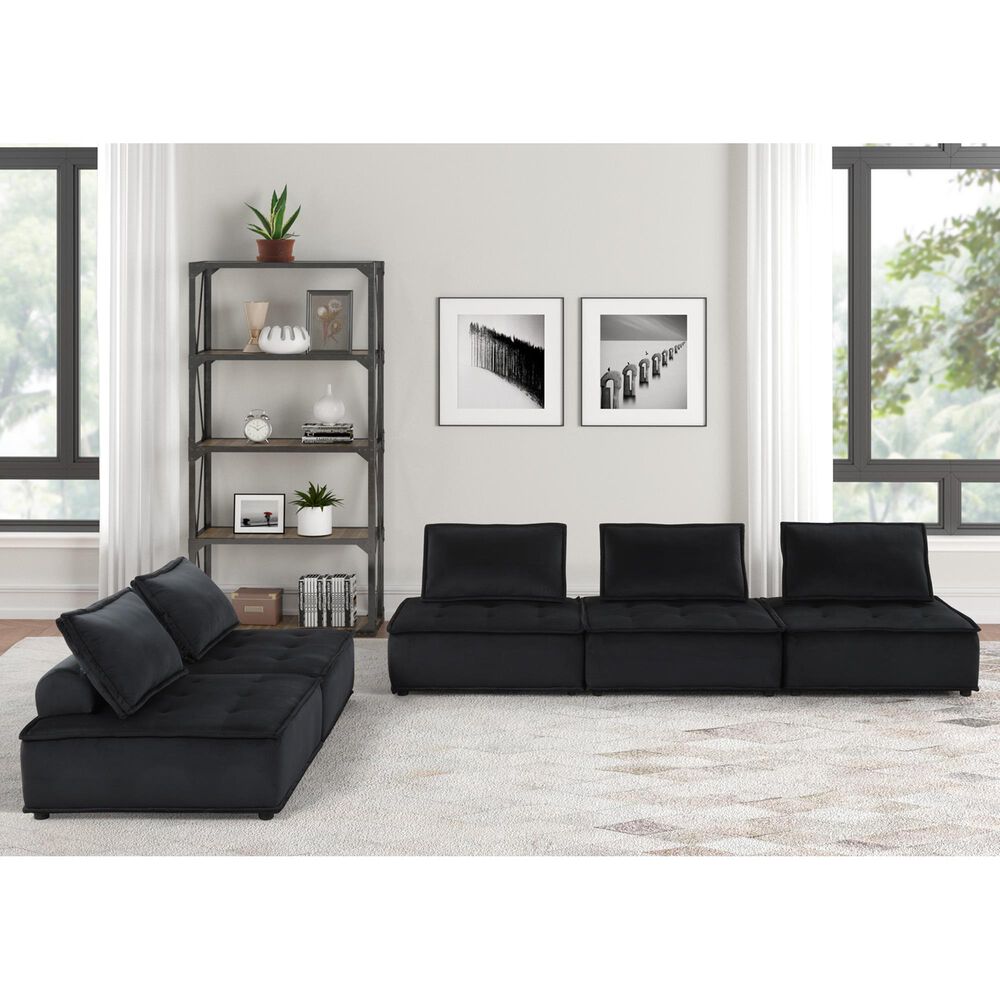 HOMLUX Anna C 5-Piece Stationary Sectional Sofa in Black Velvet, , large