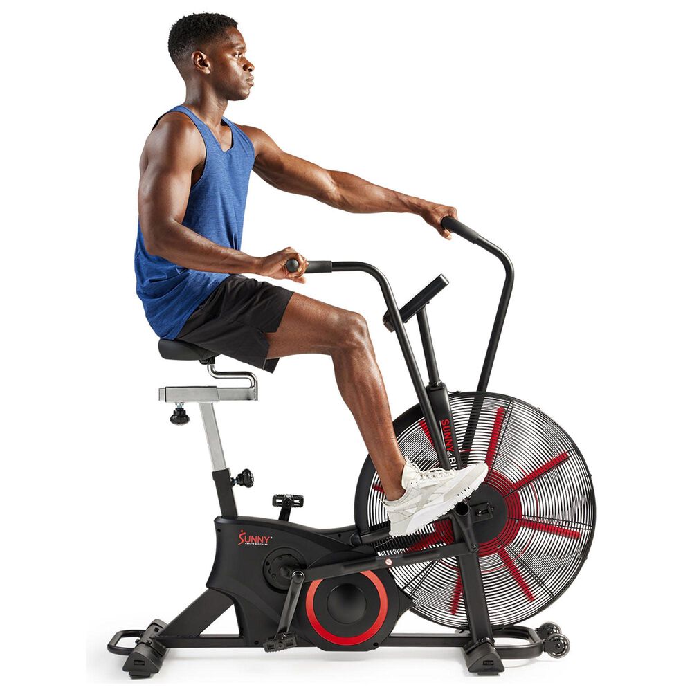 Sunny Health &amp; Fitness Tornado Smart Premium Air Resistance Exercise Bike in Black and Red, , large