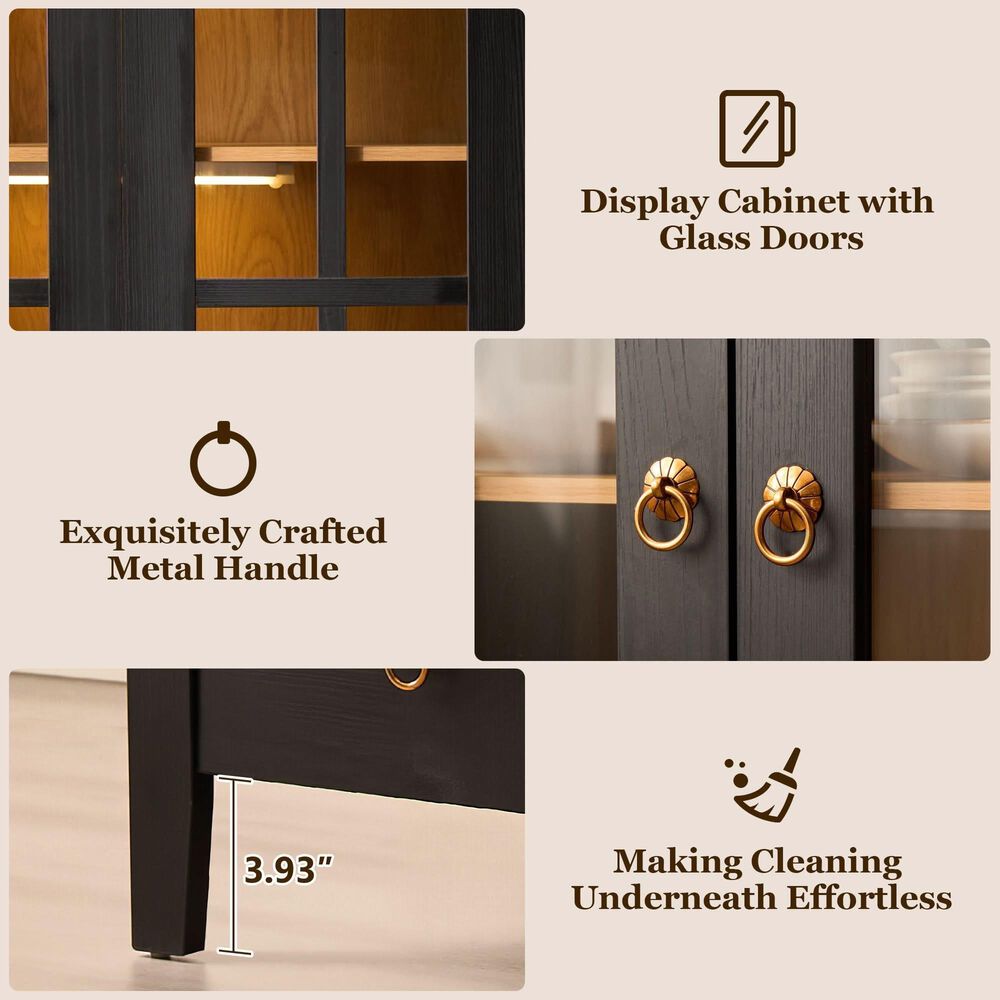 HOMLUX Arched Storage Cabinet with LED Induction Lights in Black, , large