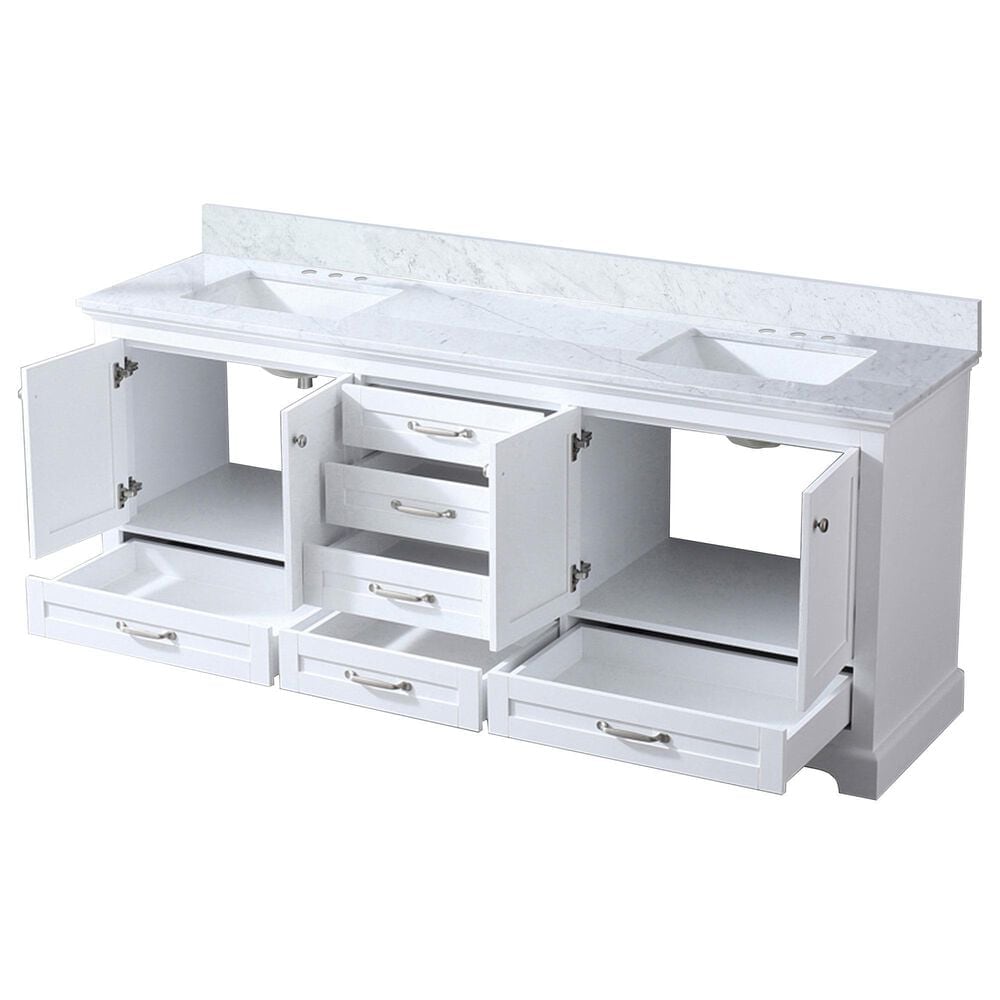 Lexora Home Dukes 80&quot; Double Bathroom Vanity in White with 2 cm White Carrara Marble Top and Rectangular Sinks, , large