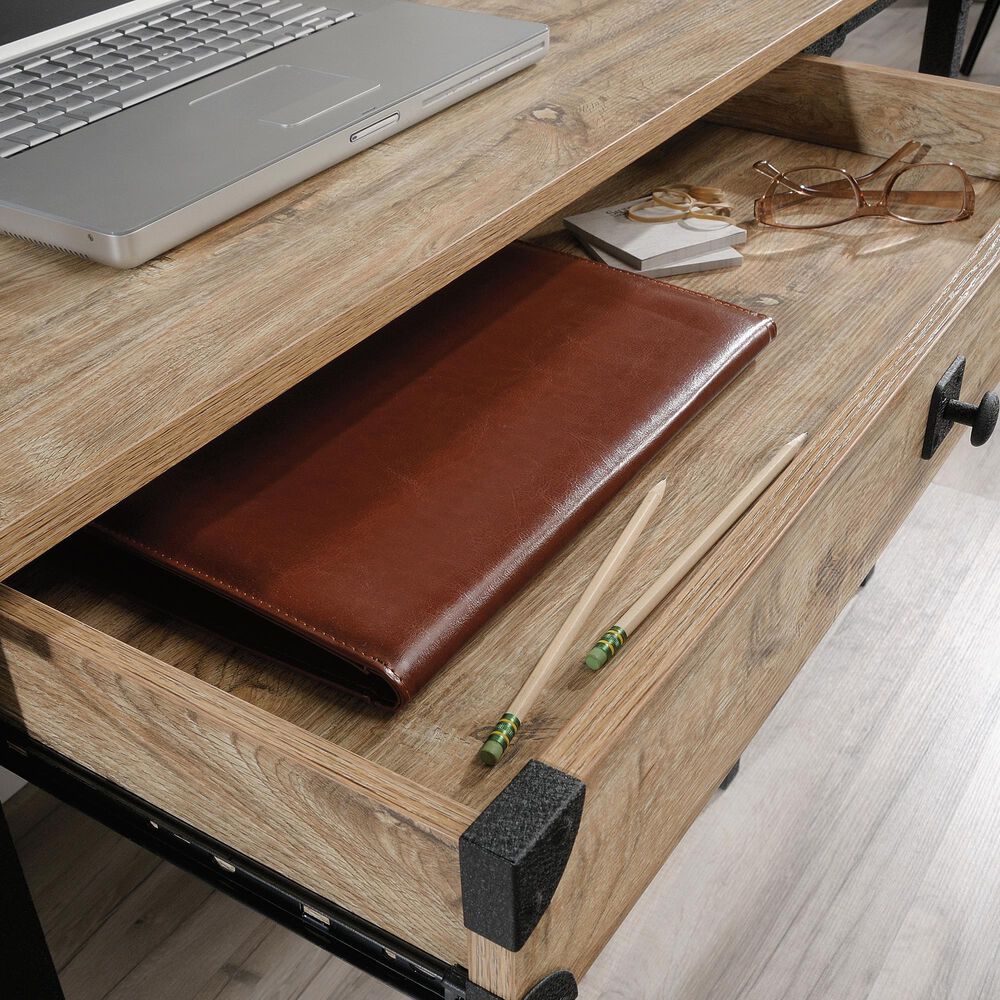Sauder Metal and Wood Pedestal Desk in Brown, , large