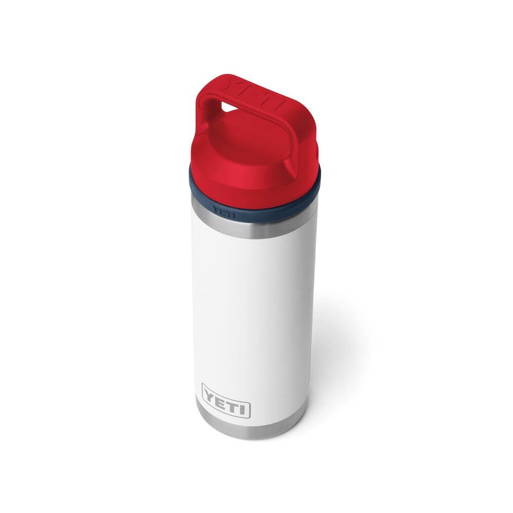 YETI Rambler 18 Oz Water Bottle with Chug Cap in Patriotic White/Navy/Rescue Red, , large