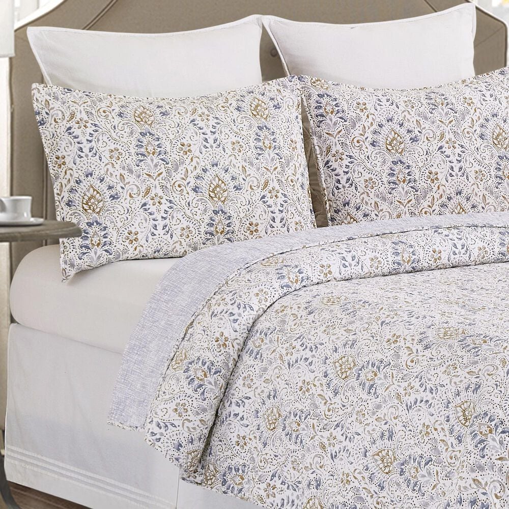 C and F Home Selma 3-Piece Full/Queen Quilt Set in Blue, Tan, Gray, and Gold, , large