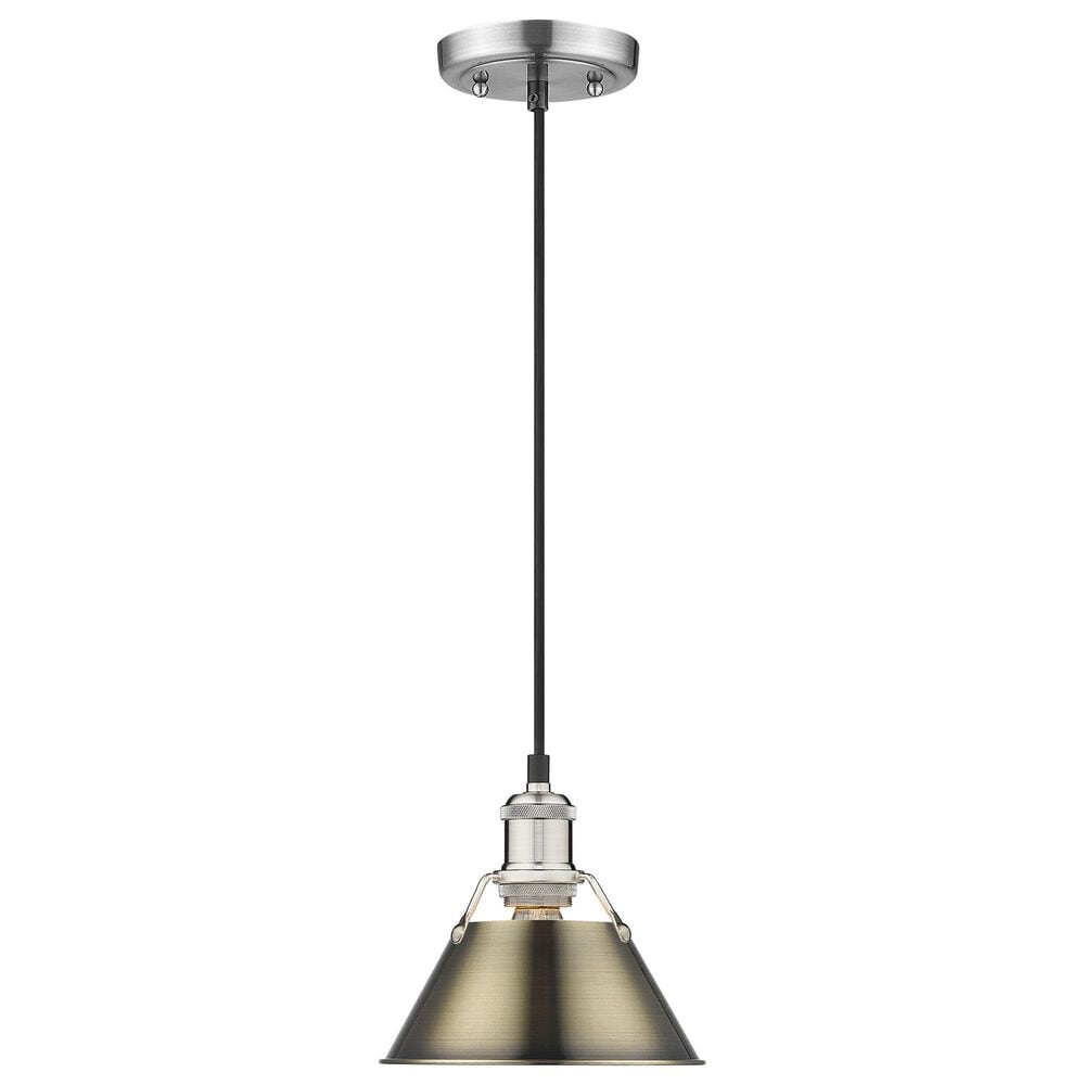Golden Lighting Orwell 1-Light Small Pendant with Aged Brass Shade in Pewter, , large