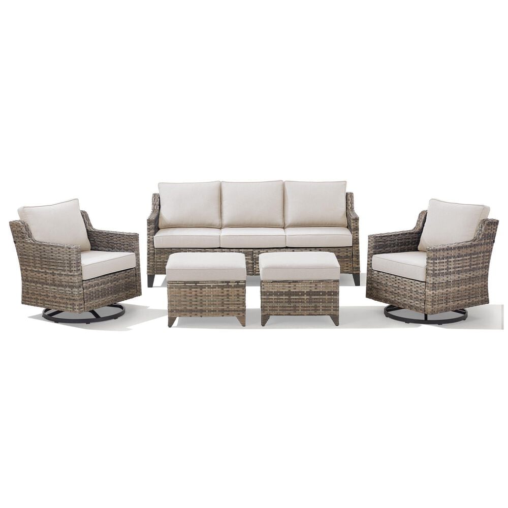 Sunwell Garden 5-Piece Patio Chat Set with Two Swivel and Gliding Chairs in Beige, , large