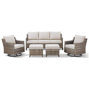 Sunwell Garden 5-Piece Patio Chat Set with Two Swivel and Gliding Chairs in Beige, , large