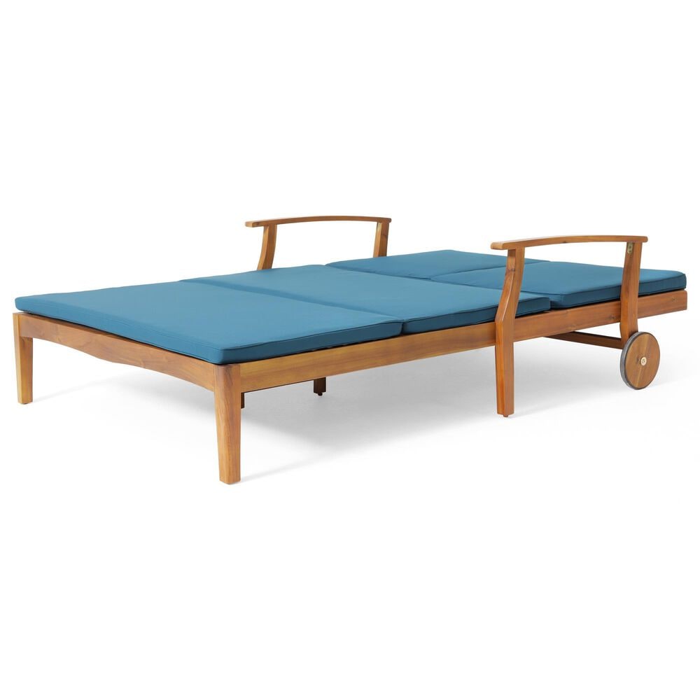 Hearth and Haven Perla Outdoor Double Chaise Lounge with Cushion in Teak, , large
