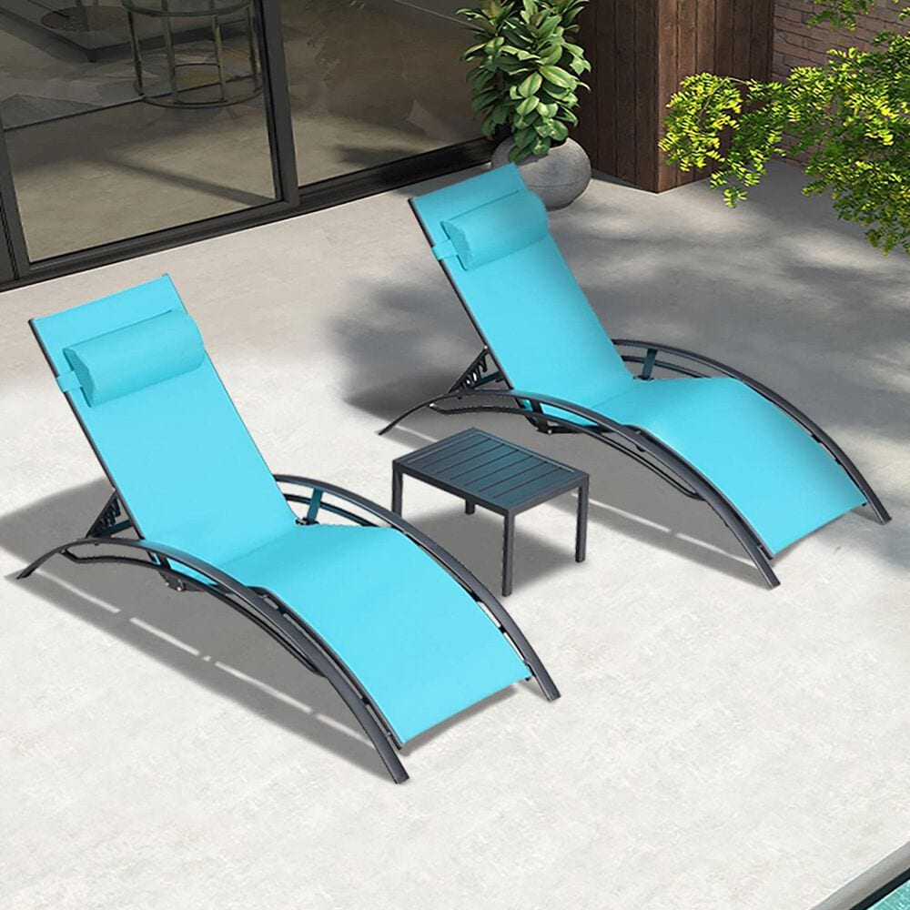 HOMLUX 3-Piece Standard Patio Chaise Lounge Set in Turquoise Blue, , large