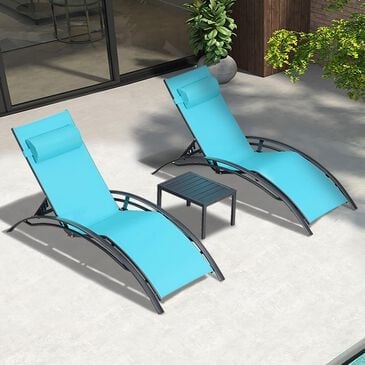 HOMLUX 3-Piece Standard Patio Chaise Lounge Set in Turquoise Blue, , large