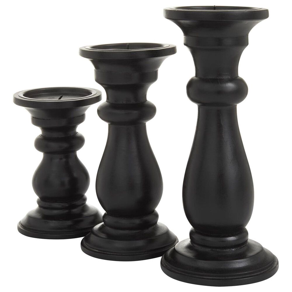 Maple and Jade 6", 8", 10" Turned Style Pillar Decorative Candle Holder in Black (Set of 3), , large