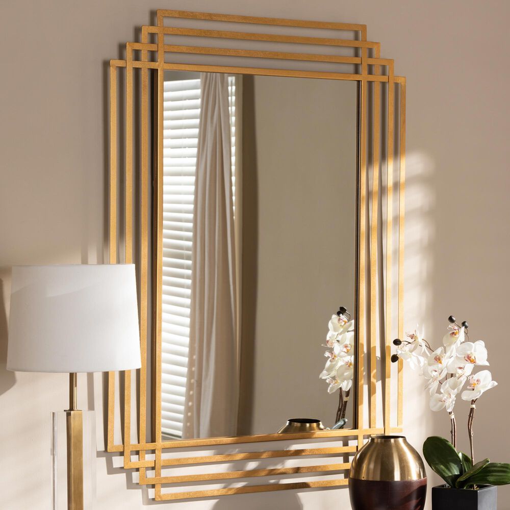 Baxton Studio Kalinda Rectangular Accent Wall Mirror in Antique Gold, , large