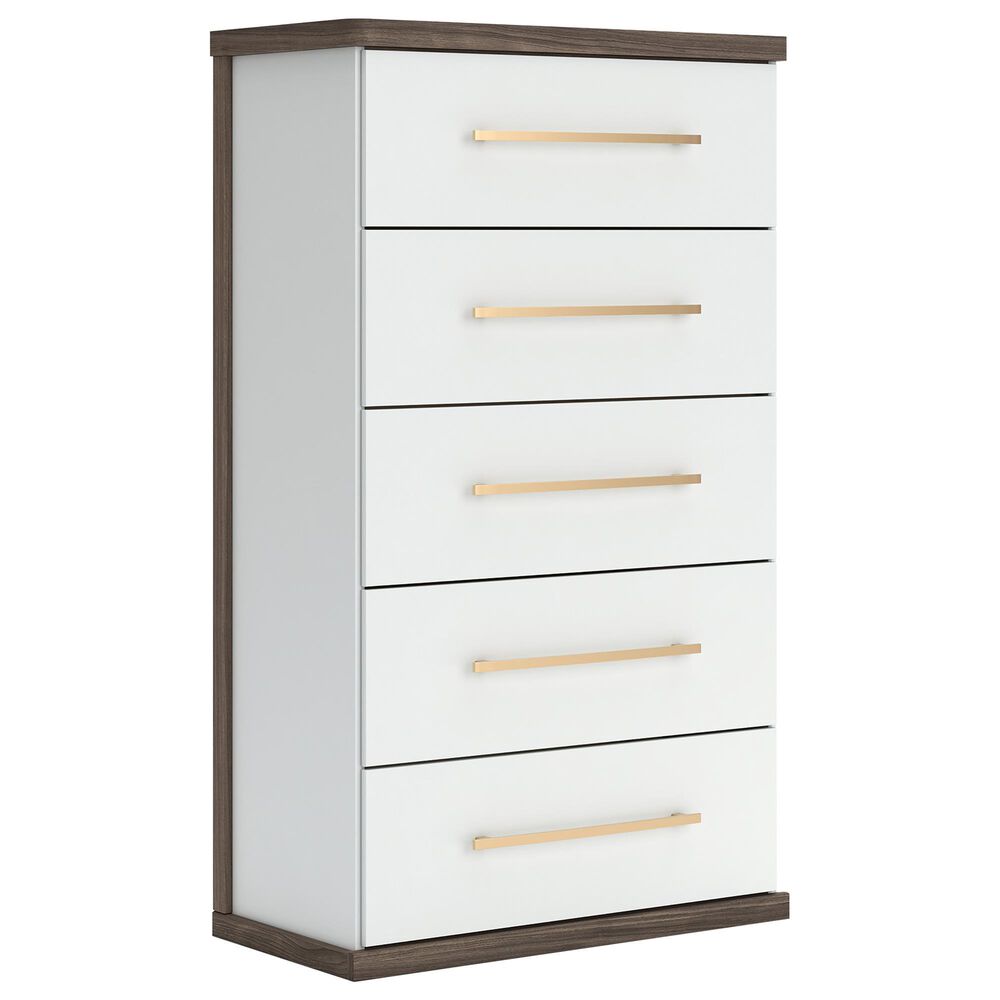 Ashley Kendanport 5-Drawer Chest in Dark Brown and Matte White, , large
