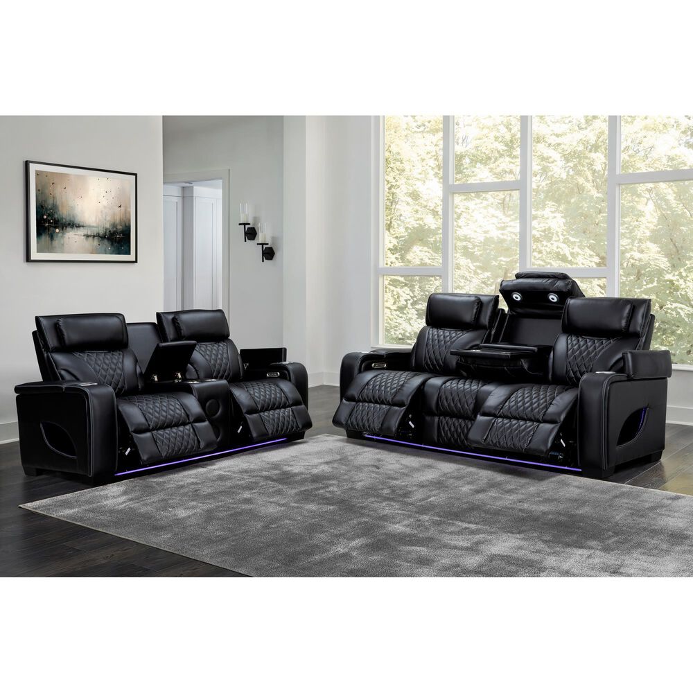 Titanic Furniture All Star Power Reclining Loveseat with Power Headrest in Black, , large