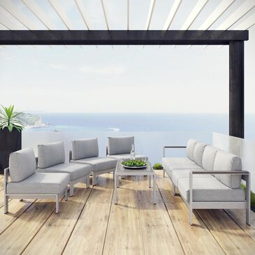Modway Shore 7-Piece Outdoor Patio Sectional Sofa Set in Silver and Gray, , large