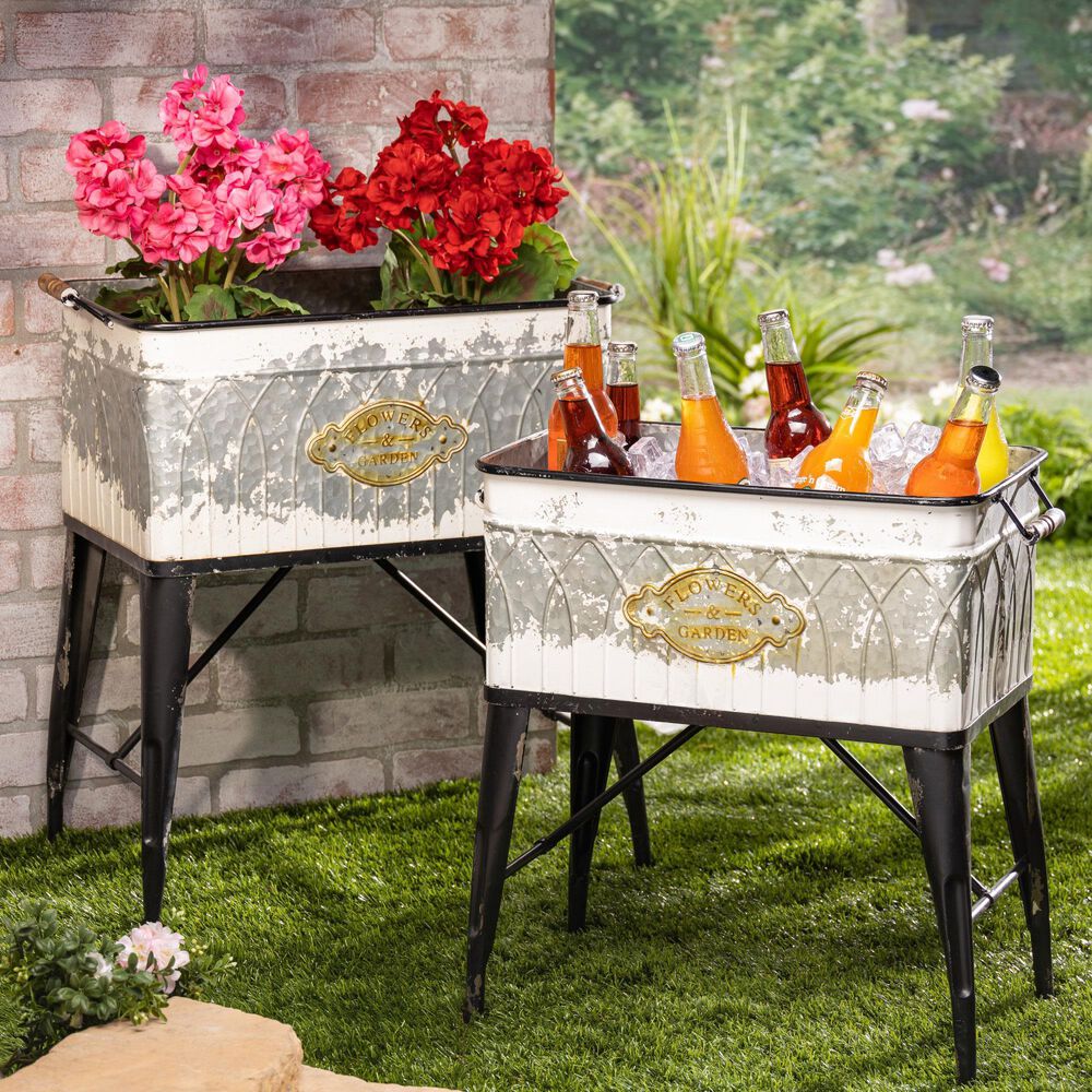 The Gerson Company Assorted Planter with Stand in Grey and Antiqued White &#40;Set of 2&#41;, , large