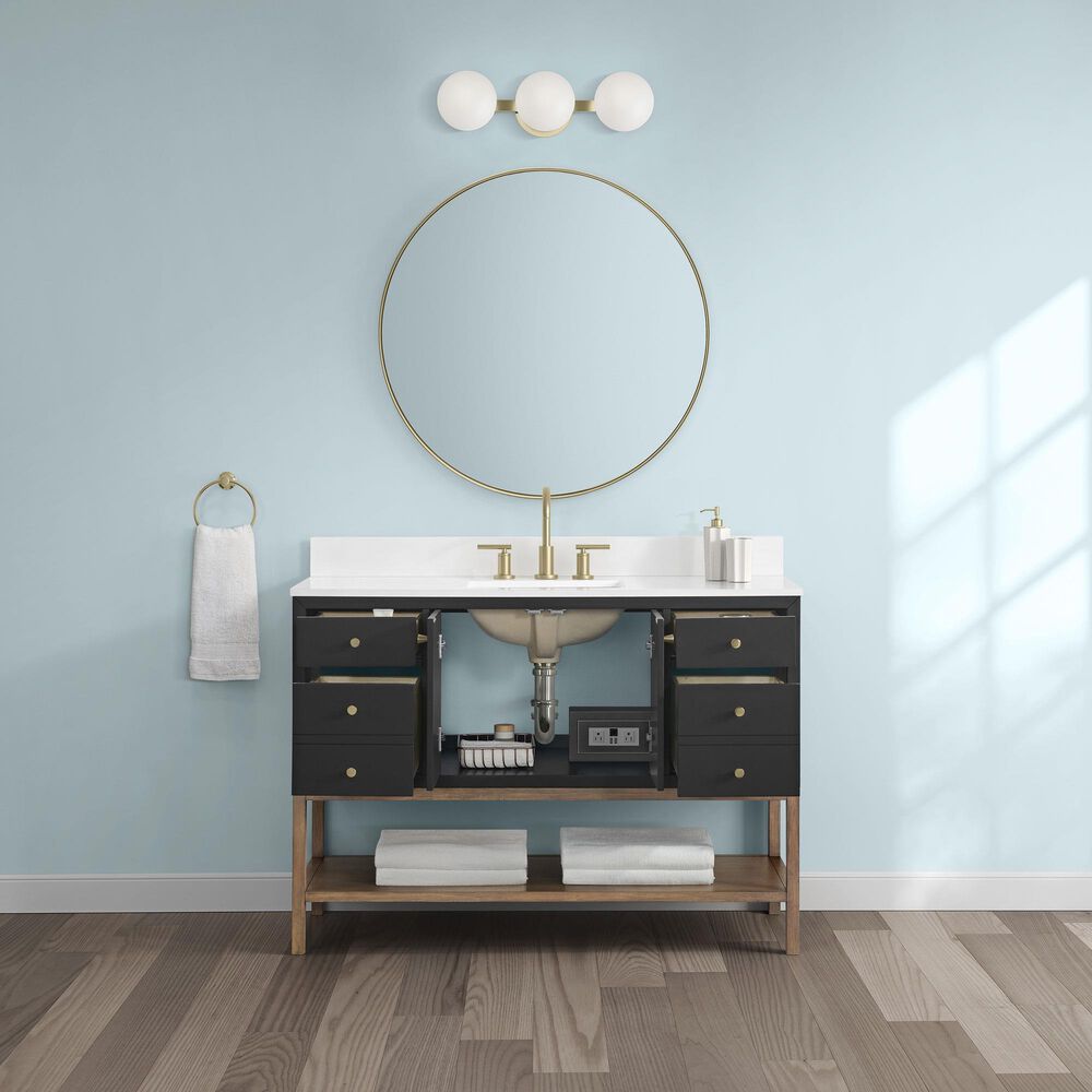 37B Isadore 48" Single Bathroom Vanity Cabinet in Tricorn Black and White Composite Stone Top and Backsplash, , large