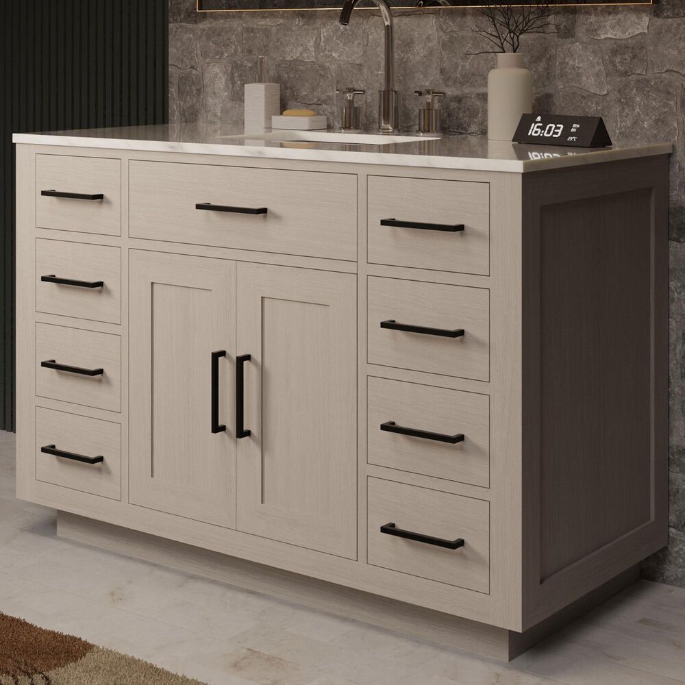 Lexora Home Abbey 48" Single Bathroom Vanity in White Oak with 2 cm White Carrara Marble Top and Rectangular Sink, , large