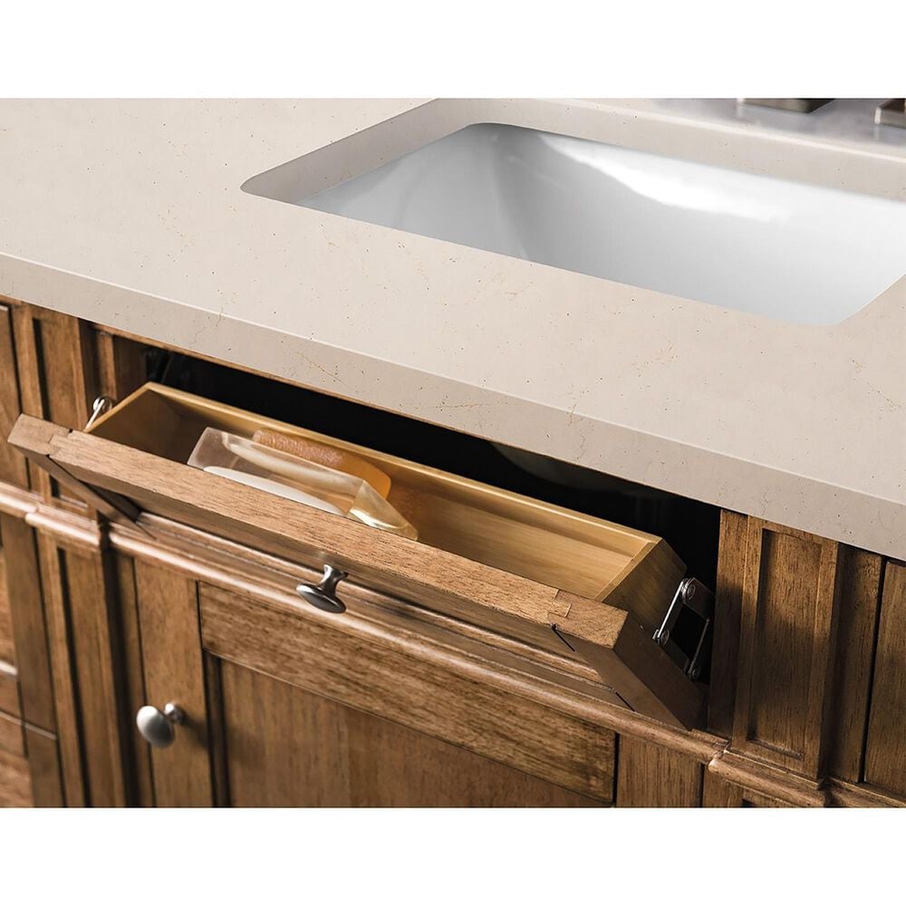 James Martin Vanities Brittany 60&quot; Single Bathroom Vanity in Saddle Brown with 3 cm Eternal Marfil Quartz Top and Rectangular Sink, , large