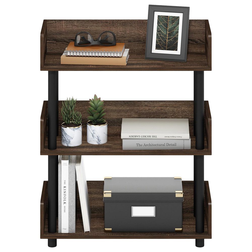 HOMLUX Turn-N-Tube 3-Tier Open Display Storage Bookshelf in Walnut, , large