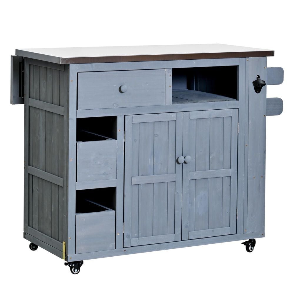 Hearth and Haven Outdoor Kitchen Island Cart with Extendable Stainless Steel Top and Adjustable Shelf in Gray, , large