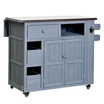Hearth and Haven Outdoor Kitchen Island Cart with Extendable Stainless Steel Top and Adjustable Shelf in Gray, , large