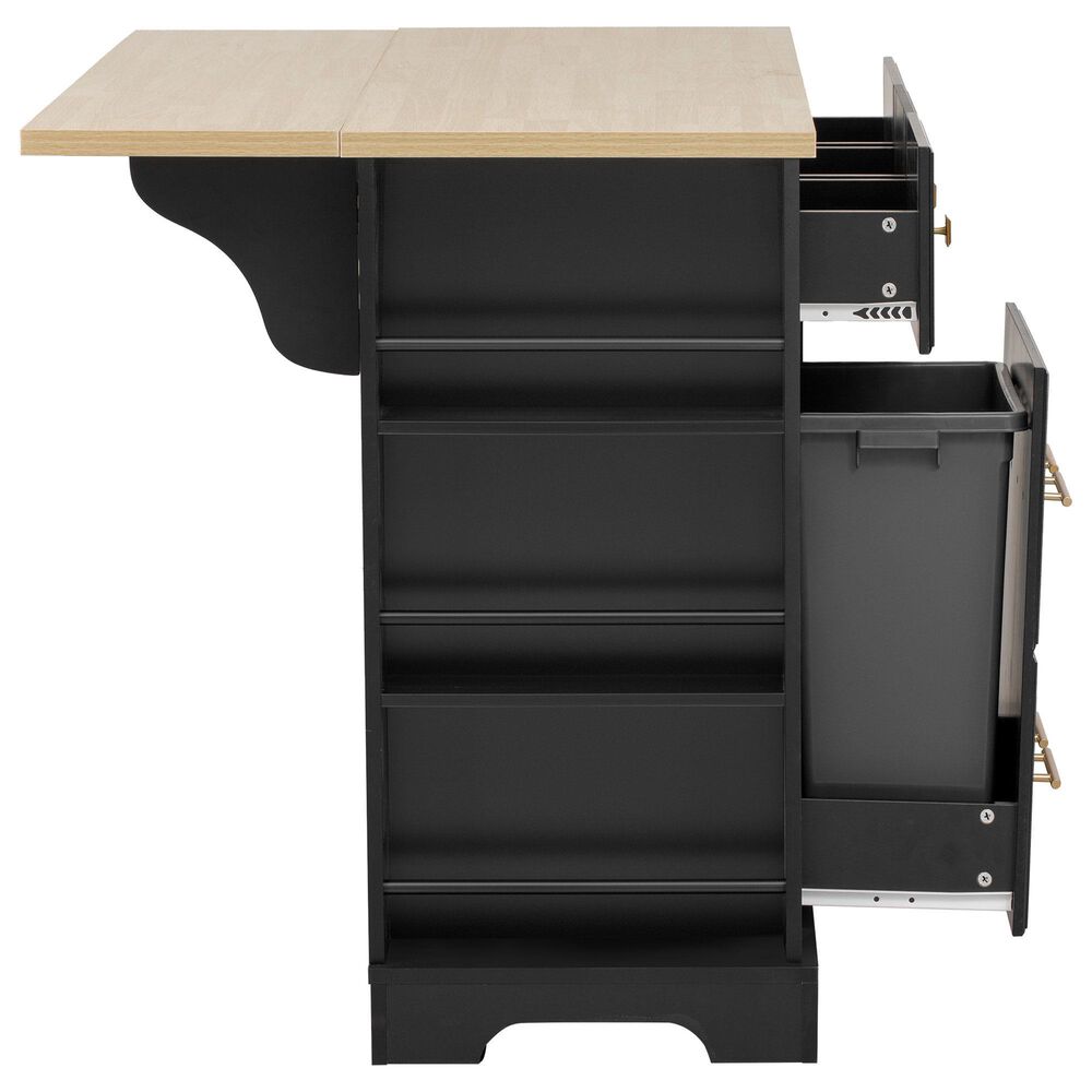 HOMLUX 51" Kitchen Island with Pull Out Trash Can Storage in Black, , large