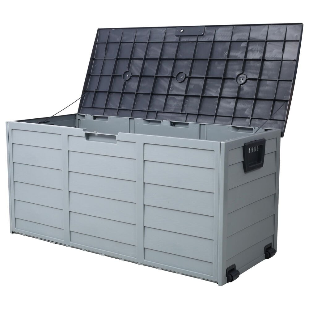Hearth and Haven 75-Gallon Outdoor Plastic Deck Box with Built-In Wheels in Gray, , large