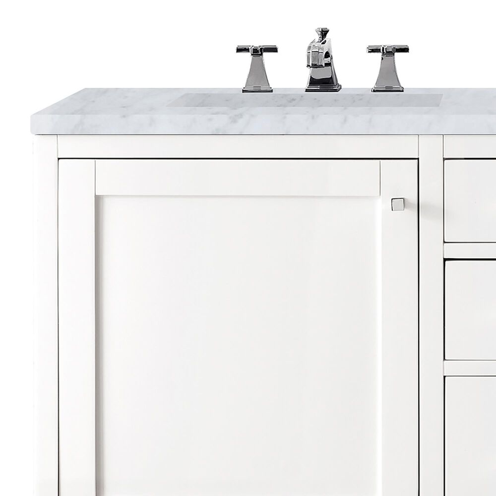 James Martin Vanities Addison 60&quot; Double Bathroom Vanity in Glossy White with 3 cm Carrara White Marble Top and Rectangular Sinks, , large