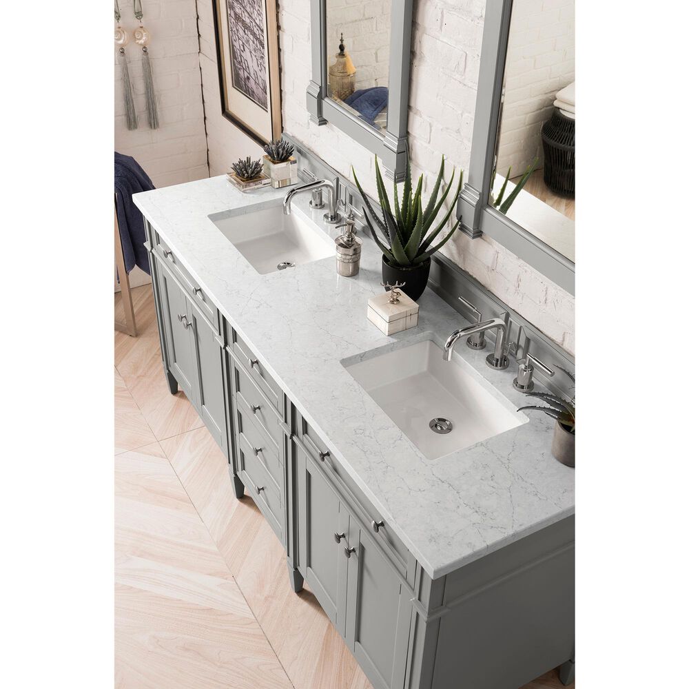 James Martin Vanities Brittany 72&quot; Double Bathroom Vanity in Urban Gray with 3 cm Eternal Jasmine Pearl Quartz Top and Rectangle Sinks, , large