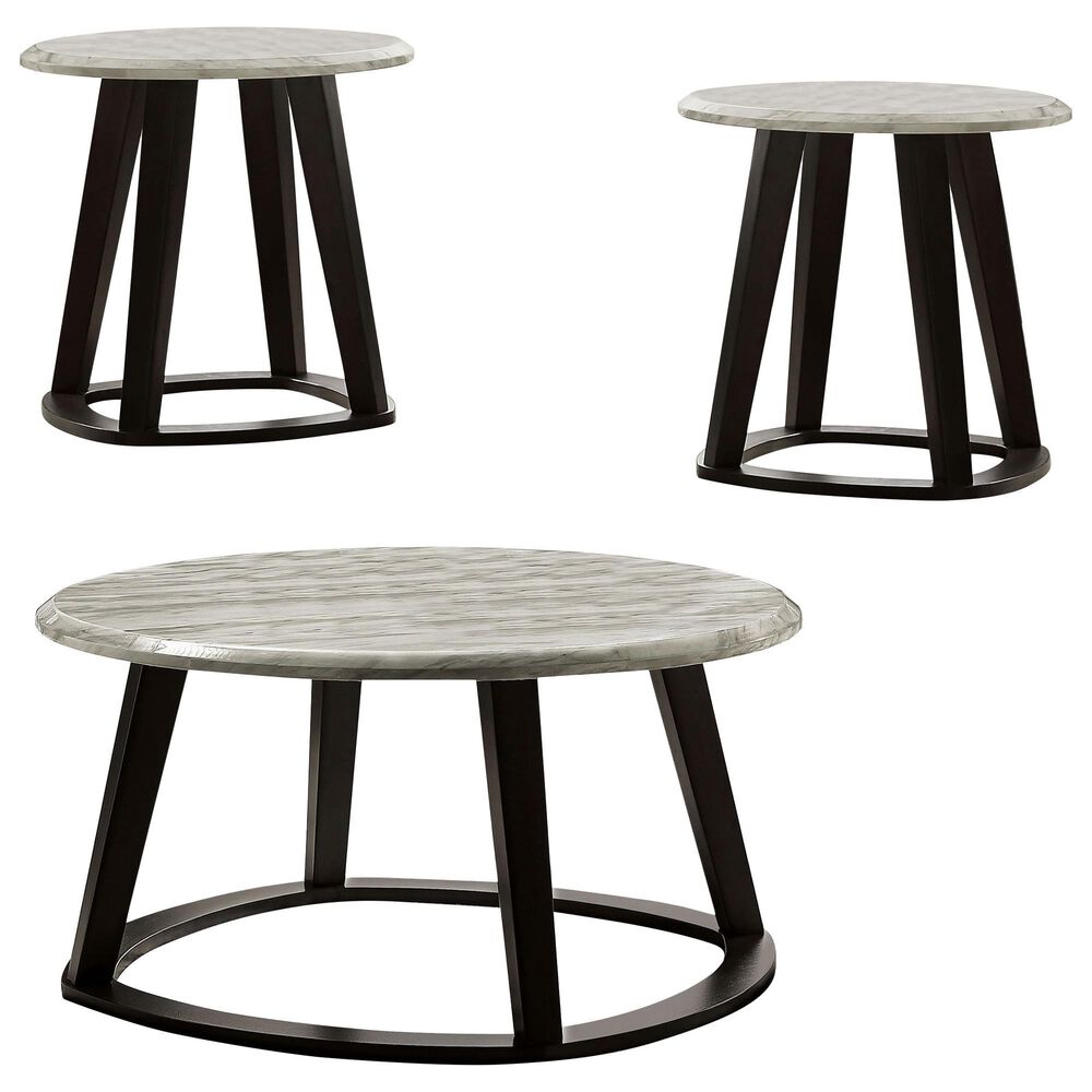 Furniture of America Blankenship 3-Piece Coffee Table Set in Black and Gray Faux Marble, , large
