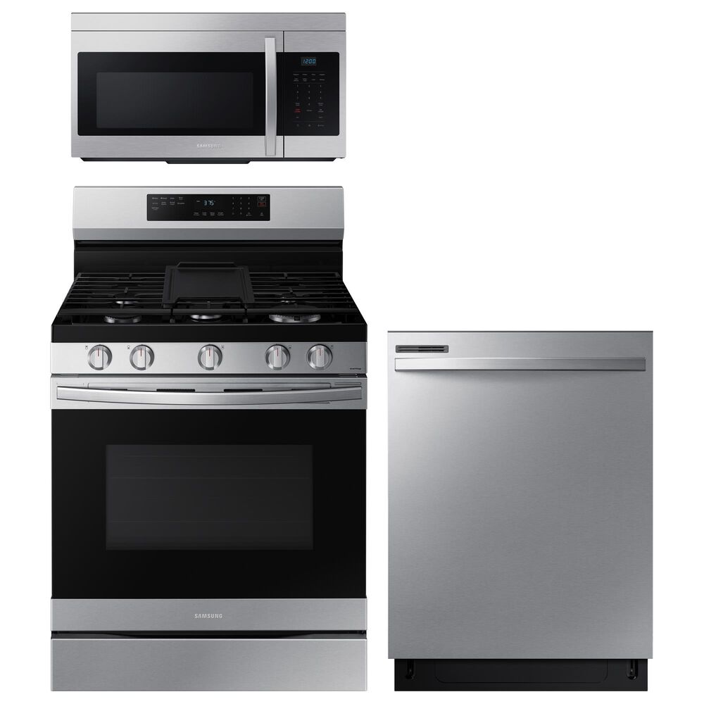 Samsung 3-Piece Kitchen Package with 6.0 Cu. Ft. Smart Freestanding Gas Range and Over-the-Range Microwave in Stainless Steel, , large