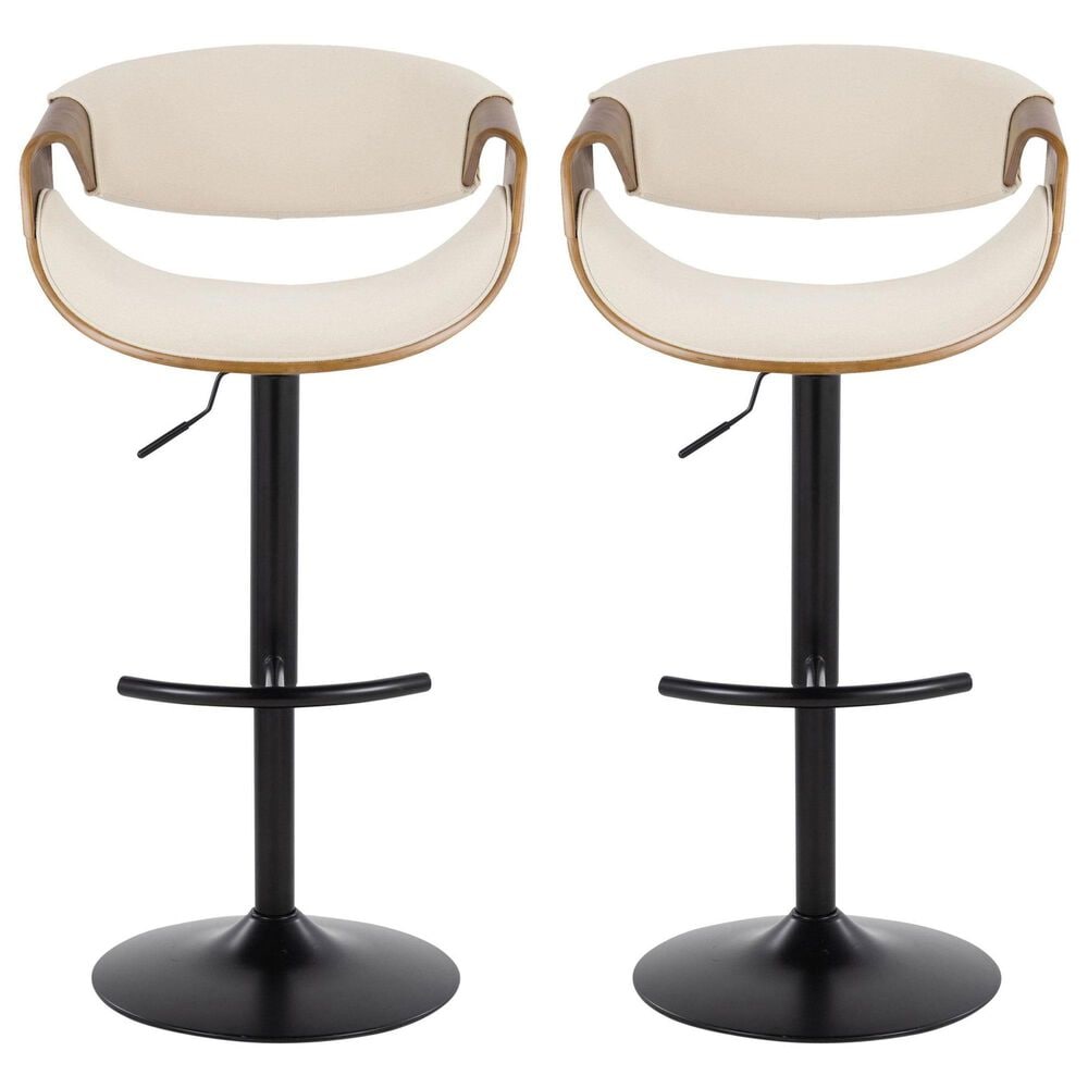 LumiSource Curvo Swivel Adjustable Barstool with Cream Upholstery in Black and Walnut (Set of 2), , large