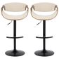 LumiSource Curvo Swivel Adjustable Barstool with Cream Upholstery in Black and Walnut (Set of 2), , large