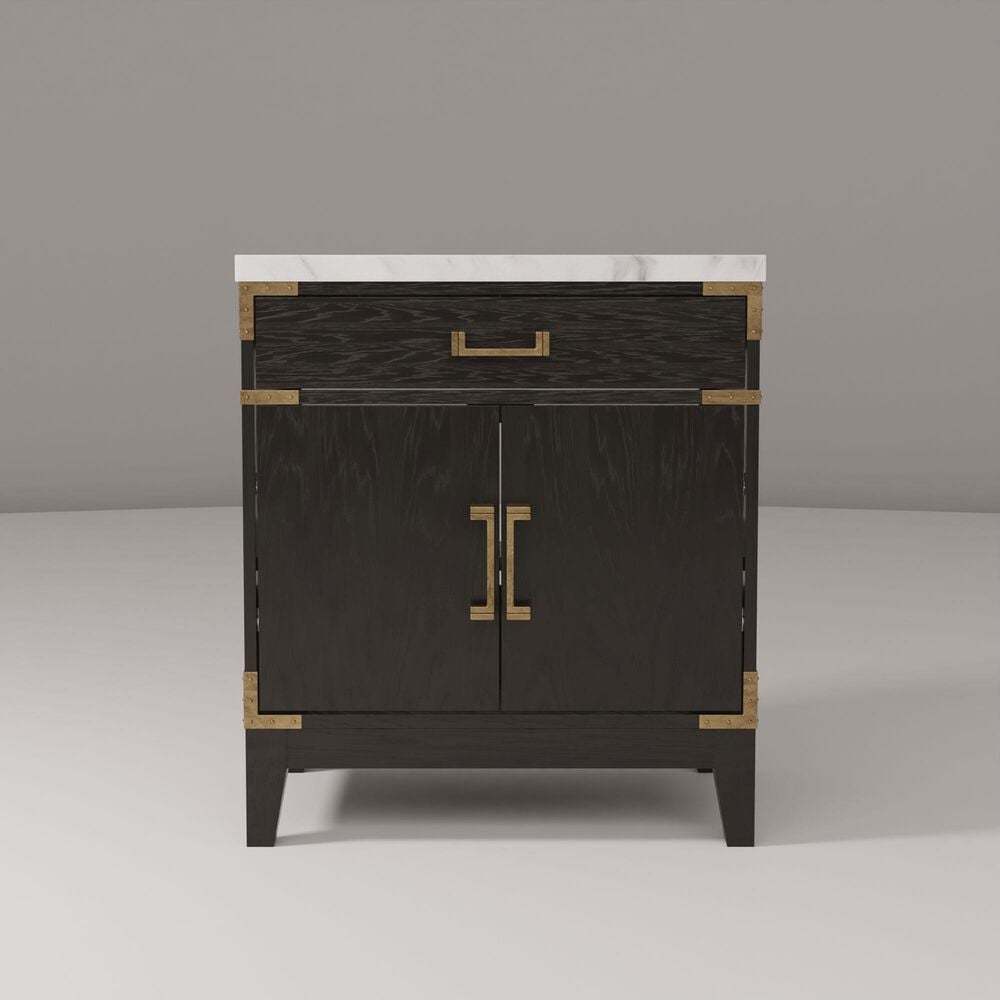 Lexora Home Laurel 30&quot; Single Bathroom Vanity in Black Oak with White Carrara Marble Top and Rectangular Sink, , large