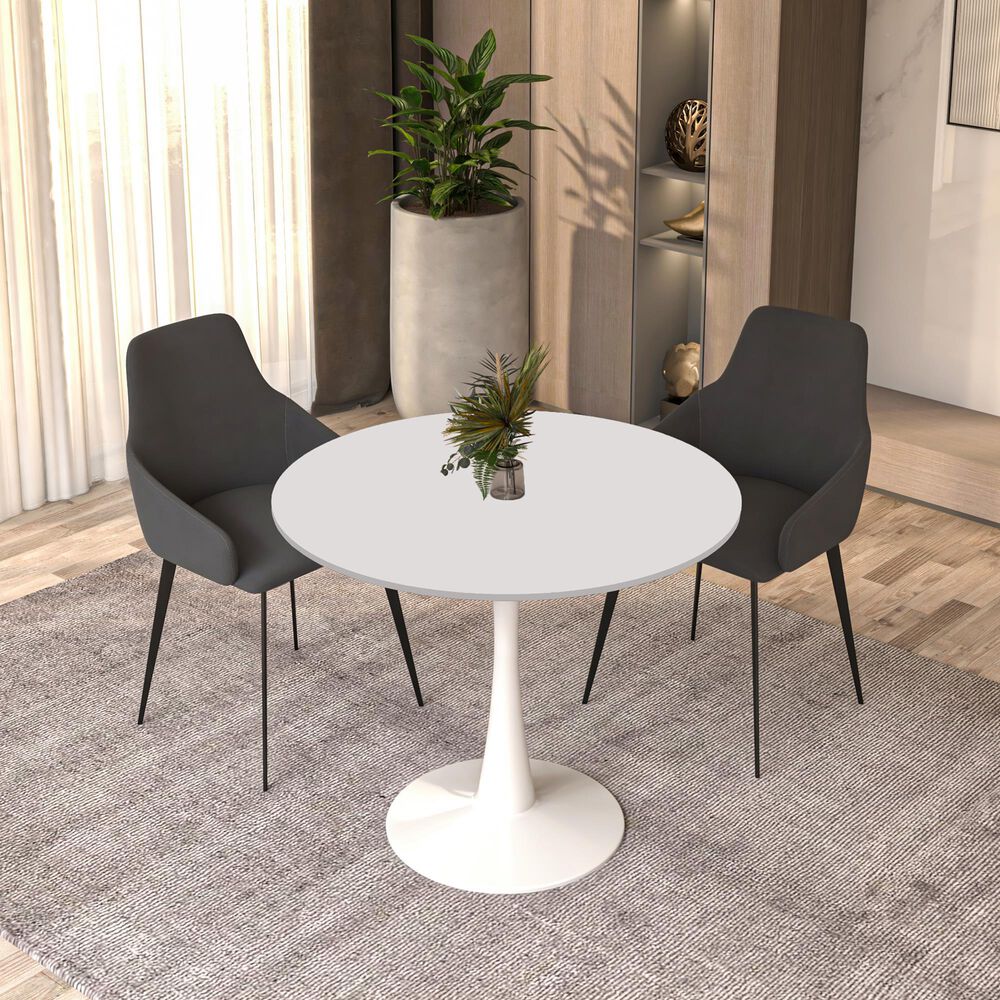 Leisuremod LeisureMod Bristol Mid-Century Modern Round Dining Table with Wood Top and Iron Pedestal Base with Gloss Finish for Kitchen and Dining Room, , large