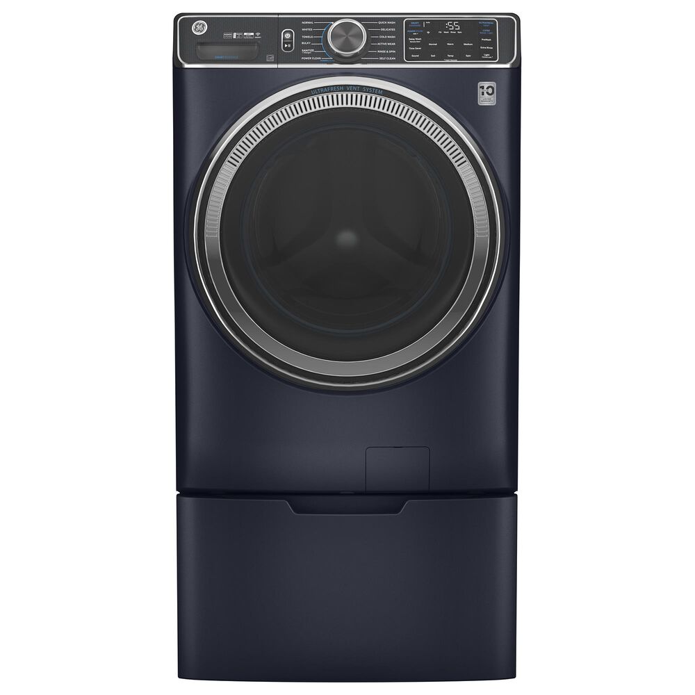 GE Appliances 5 Cu. Ft. Front Load Washer and 7.8 Cu. Ft. Gas Dryer Laundry Pair with Pedestal in Sapphire Blue, , large