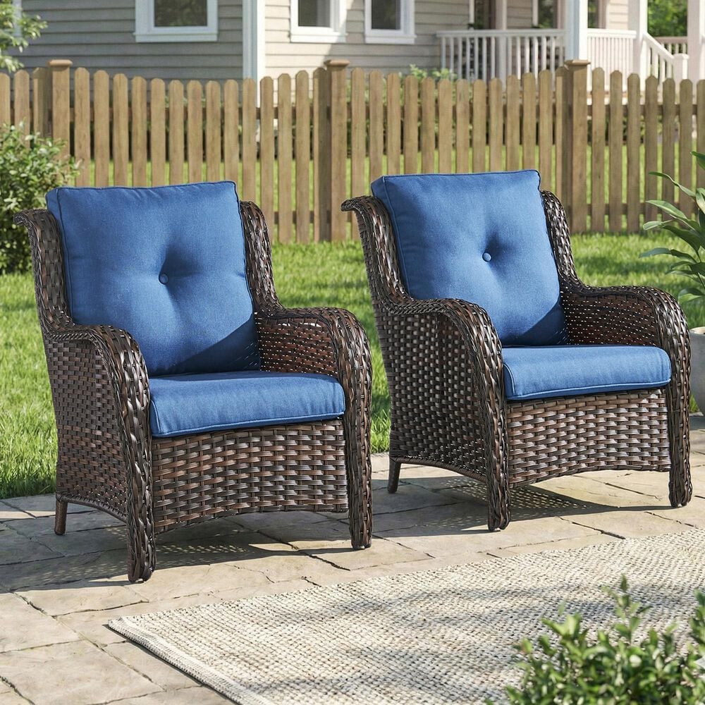 Sunwell Garden Patio Chair with Brown Frame in Navy (Set of 2), , large