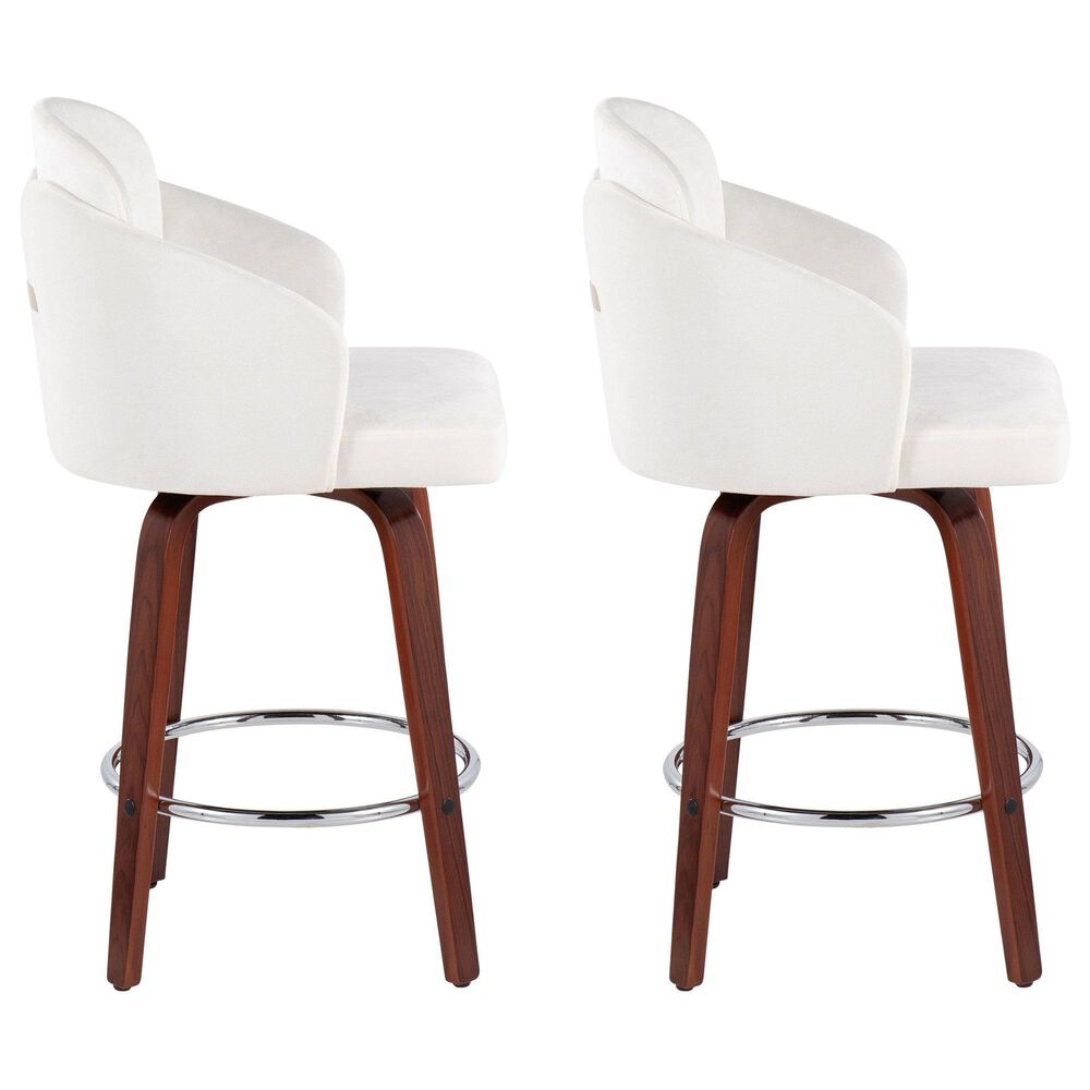 LumiSource Dahlia Swivel Counter Stool with Black Velvet Upholstery in Walnut and Chrome (Set of 2), , large